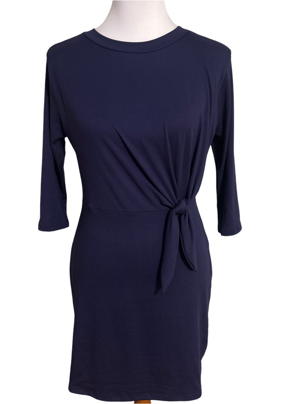 Francesca's Collections Navy Blue Tie Waist Midi Dress